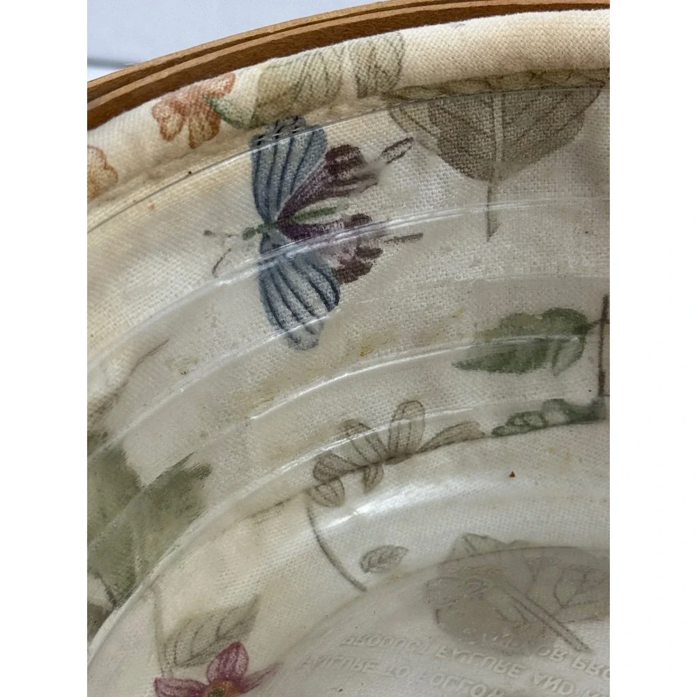 Longaberger 2006 Round Woven Basket Leather Handles Botanical Liner Protector
